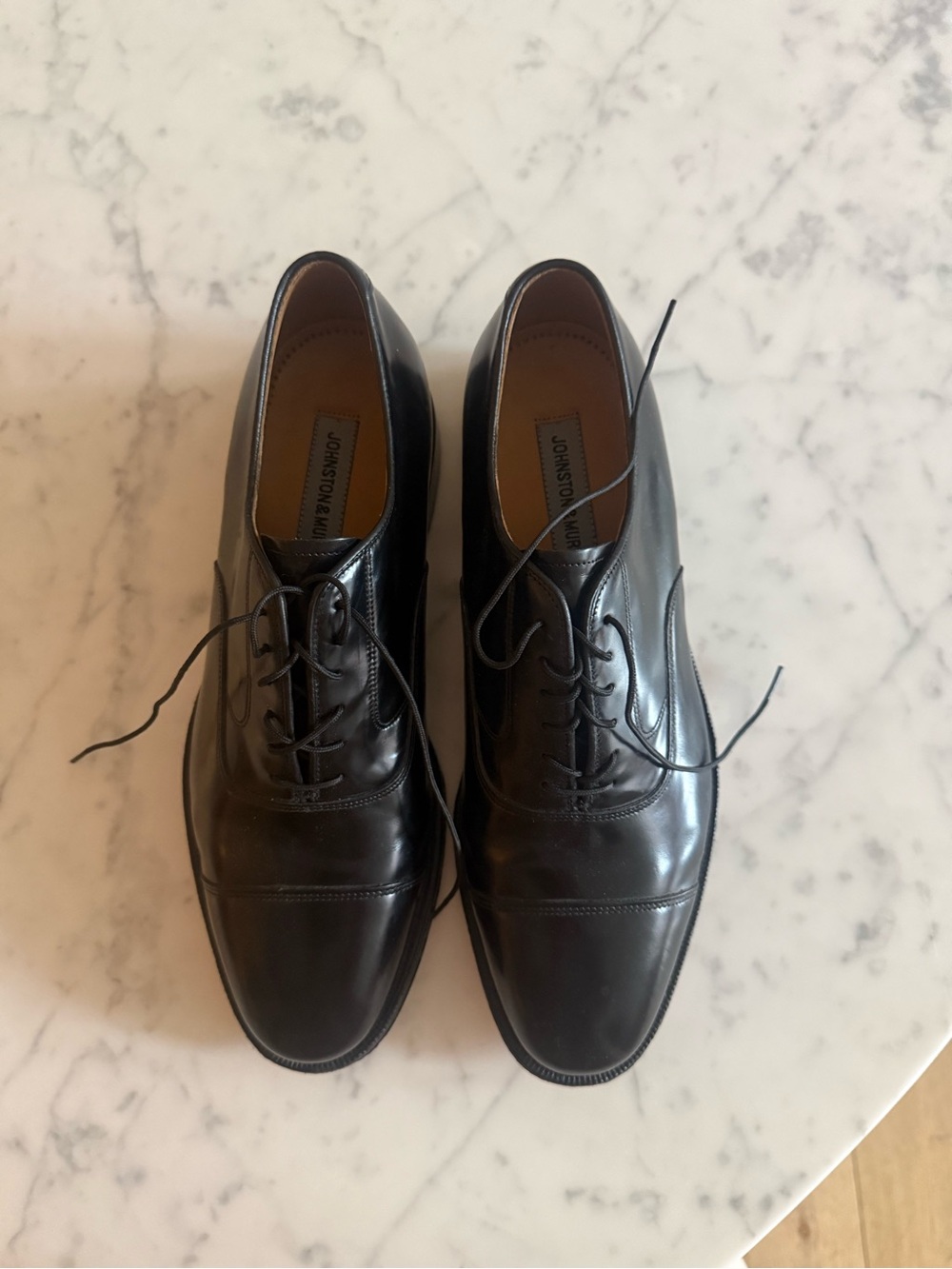Johnston & Murphy Black Leather Cap-Toe Derby Dress Shoes